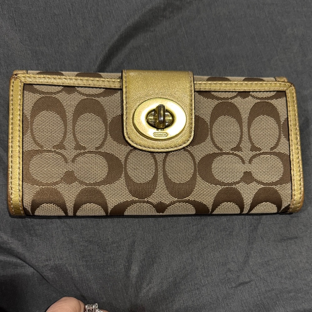 Coach Brown and Gold Signature Wallet